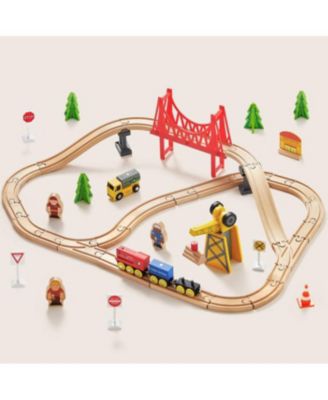 Wooden Track Trains Set for Kids 55 Pcs