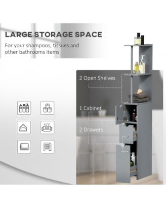 Narrow Side Bathroom Storage Cabinet, 54" Tall Freestanding Linen Tower with 2-Tier Shelf and Drawers for Small Spaces