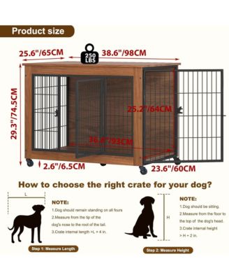 38.6" Dog Crate Furniture with Wheels, 2-Door Heavy Duty Indoor Kennel & End Table for Small Dogs