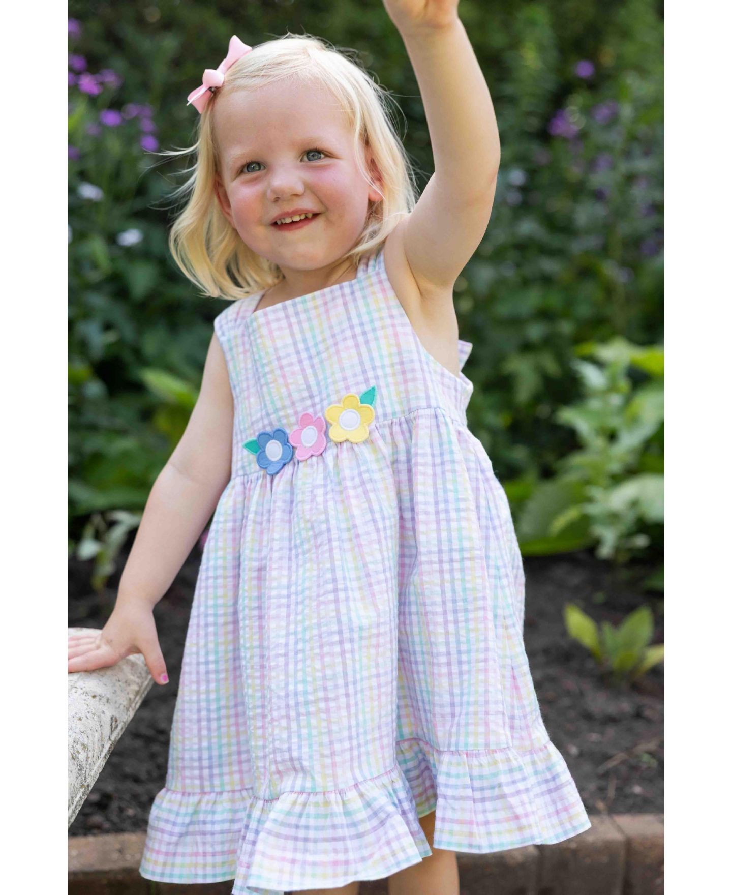 Платье Florence Eiseman Plaid Seersucker Dress With Flowers для девочек — фото 4