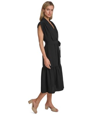Women's Tiered Belted Surplice Dress