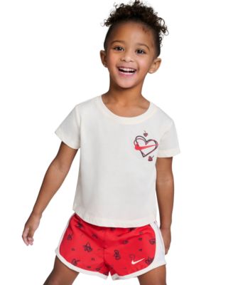 Girls' Toddler 2T-4T Cherry Crewneck T-Shirt and Dri-FIT Tempo Shorts, 2-Piece Set