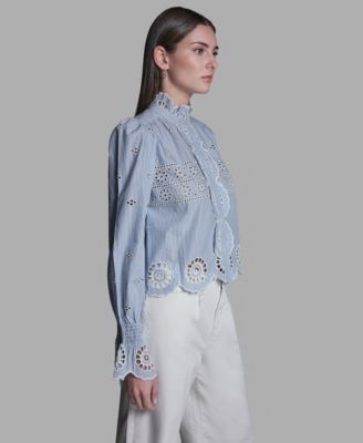 Women's Collared Neck Scallop Hem Top