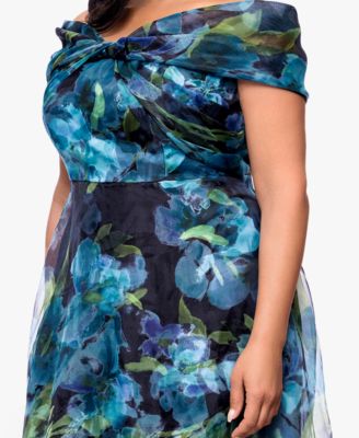 Plus Size Printed Off-the-Shoulder Ball Gown