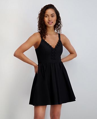 macy's short black dress NWT Macys Lots of Love by Speechless Little Lace sixe xs extra small Seam Pocket Women's Black Little Semi-Formal Cocktail