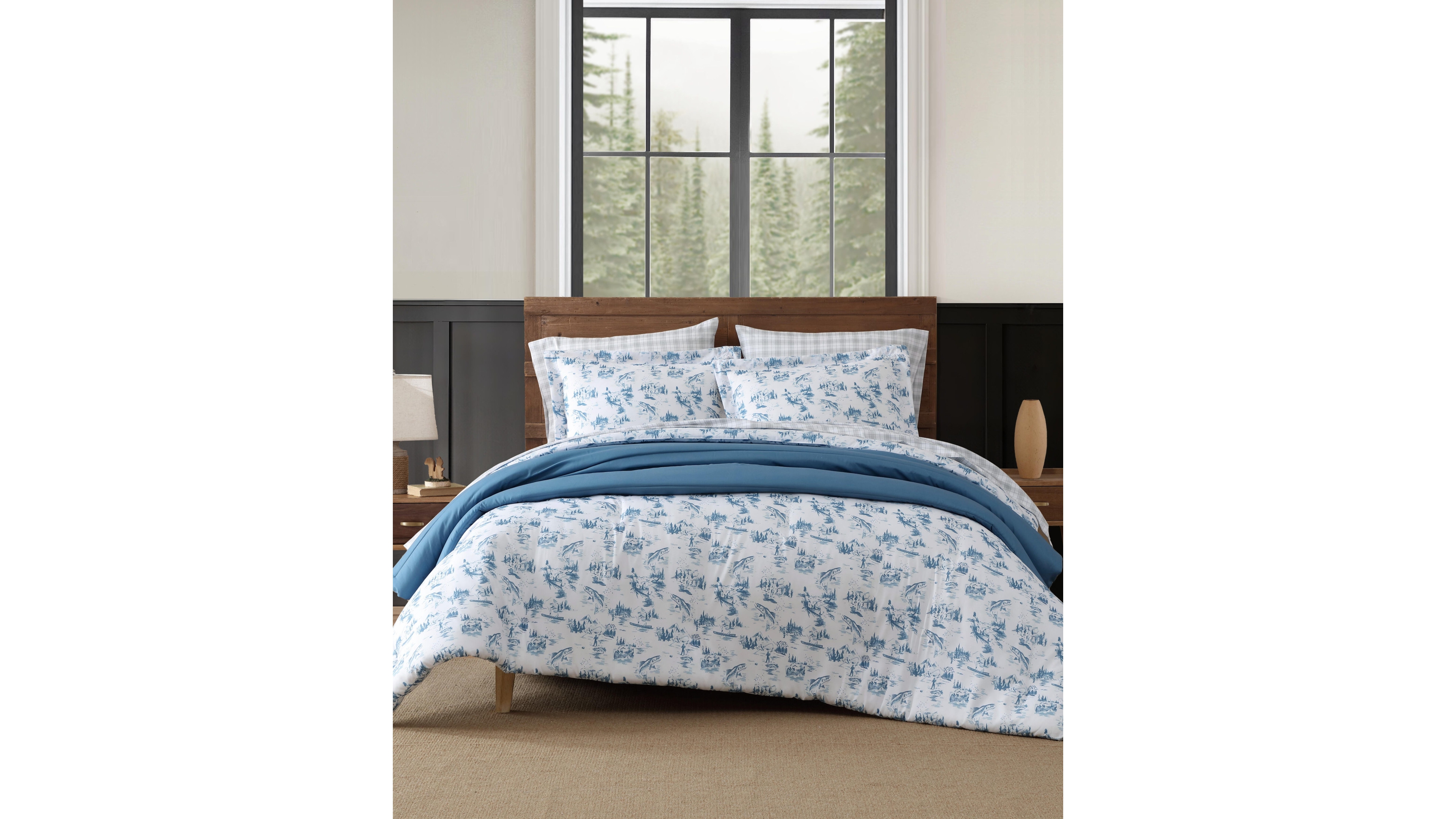 Eddie Bauer Fish Town Toile Reversible 3-Pc. Comforter Set, Full/Queen
