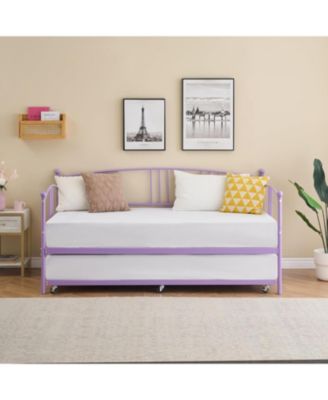Twin Metal Daybed with Trundle, Pullout Trundle Bed Frame with Arched Headboard, Guest Sofa Bed with Steel Slat Support, No Box Spring Required