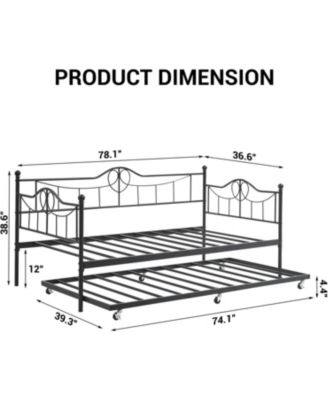 Metal Daybed with Trundle Bed, Twin Size Day Bed with Headboard and Heavy Duty Steel Slats Support, Mattress Foundation Platform Sofa Bed