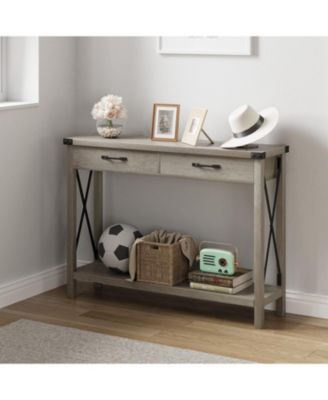 Console Table with 2 Drawers, Farmhouse Sofa Table with Storage Shelf, Accent Wood Entryway Table for Living Room, Hallway