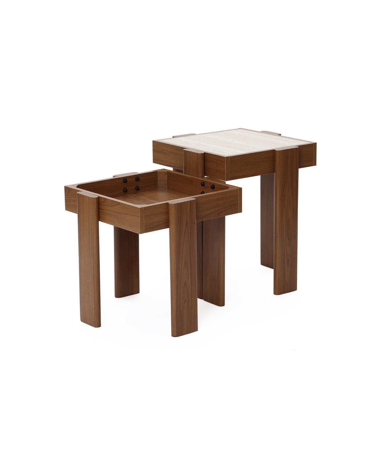 LuxenHome 2-Tier Farmhouse Side Table, Engineered Wood Sofa or Bedside Storage Stand - Brown, off white