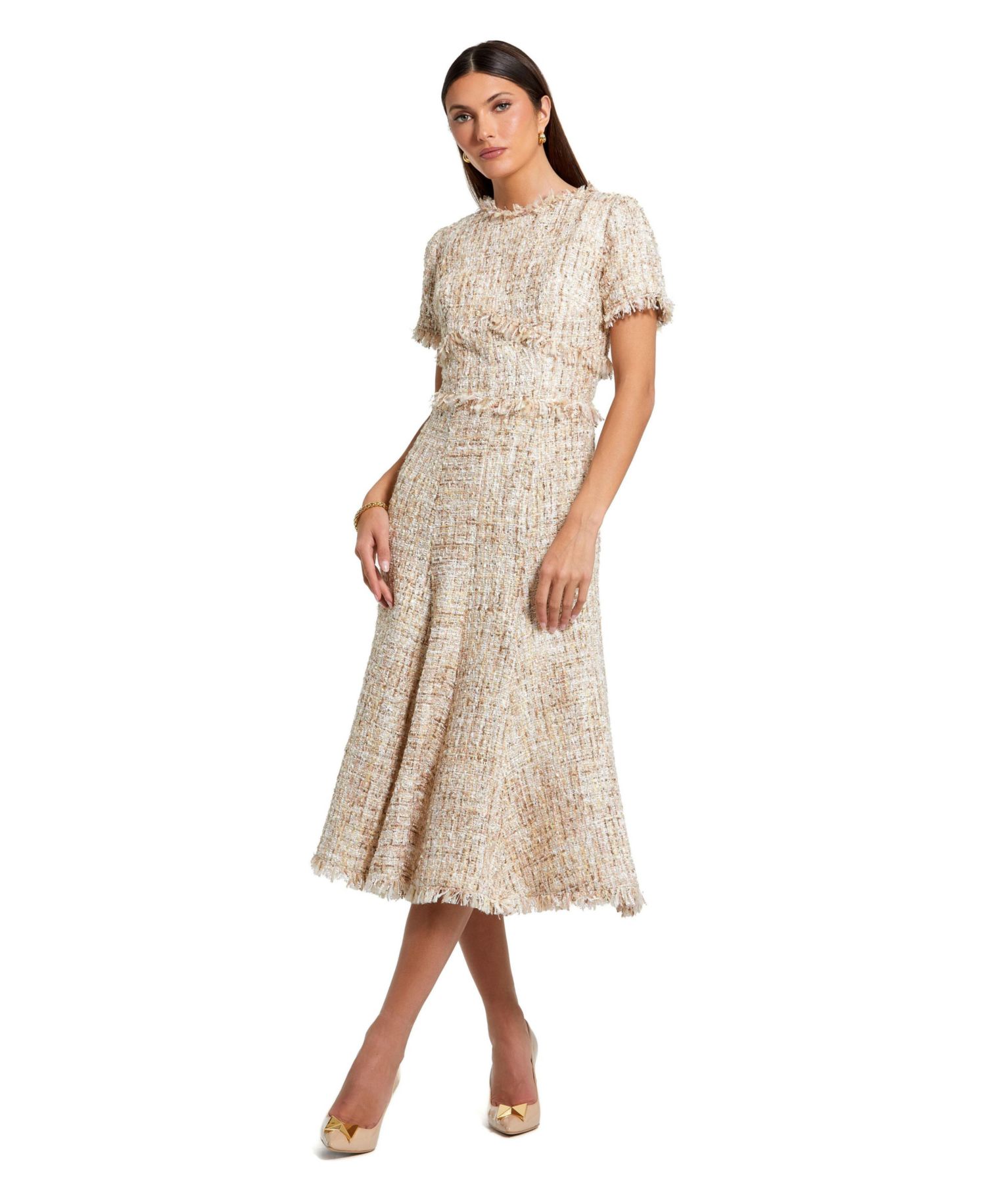 Petite Boucle Short Sleeve A Line Midi Dress