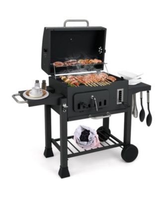 24-Inch Barrel Charcoal Grill with 2 Folding Side Tables and 544 sq.in Cooking Area