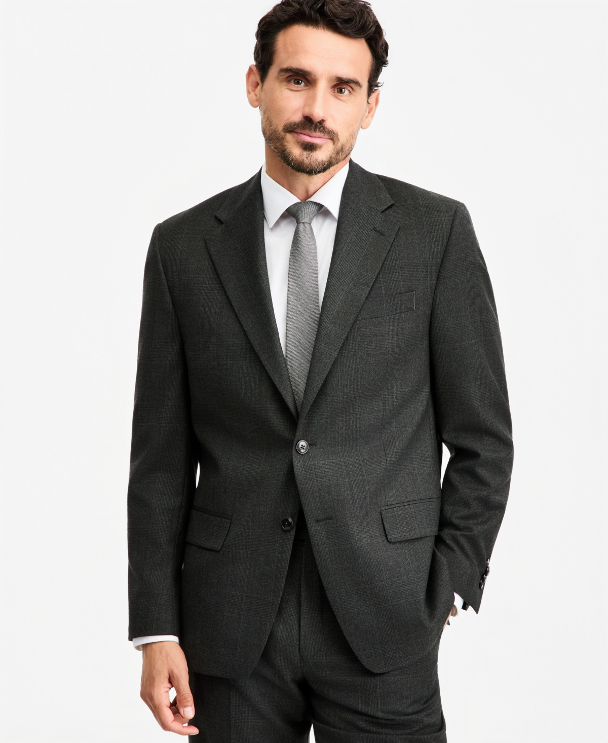Michael Kors Men's Classic-Fit Wool-Blend Stretch Plaid Suit Separate Jacket