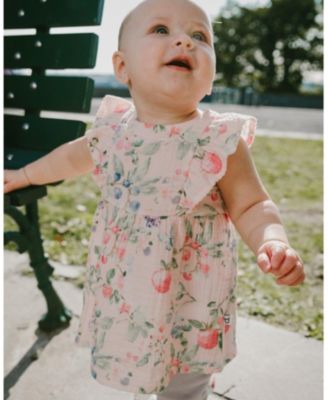 Baby Girls Cotton Muslin Tunic and Rib Jersey Leggings Set Printed Berries and Lilac