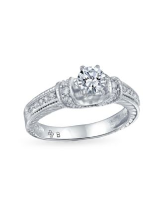  Art Deco Style 1CT CZ Solitaire Ring Prong With Filigree Sides Band