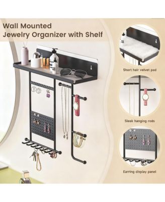 Wall-Mounted Jewelry Wall Rack with Soft Pads, Dual Mounting, Rust-Resistant Metal