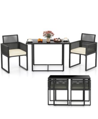 3PCS Patio PE Wicker Furniture Set Cushioned Chairs w/Folding Backrest Backyard