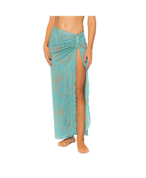 Женская юбка Guria Beachwear Mesh Side Slit Long Skirt Cover-up, цвет: Аквамариновый зелёный