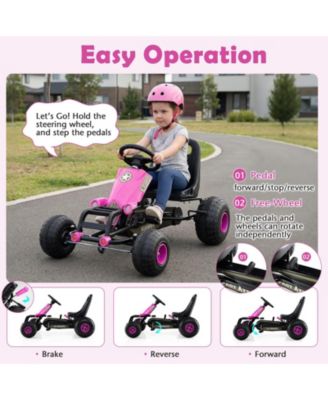Kids Pedal Go Kart with Steering Wheel and Gear Shifter and Handbrake