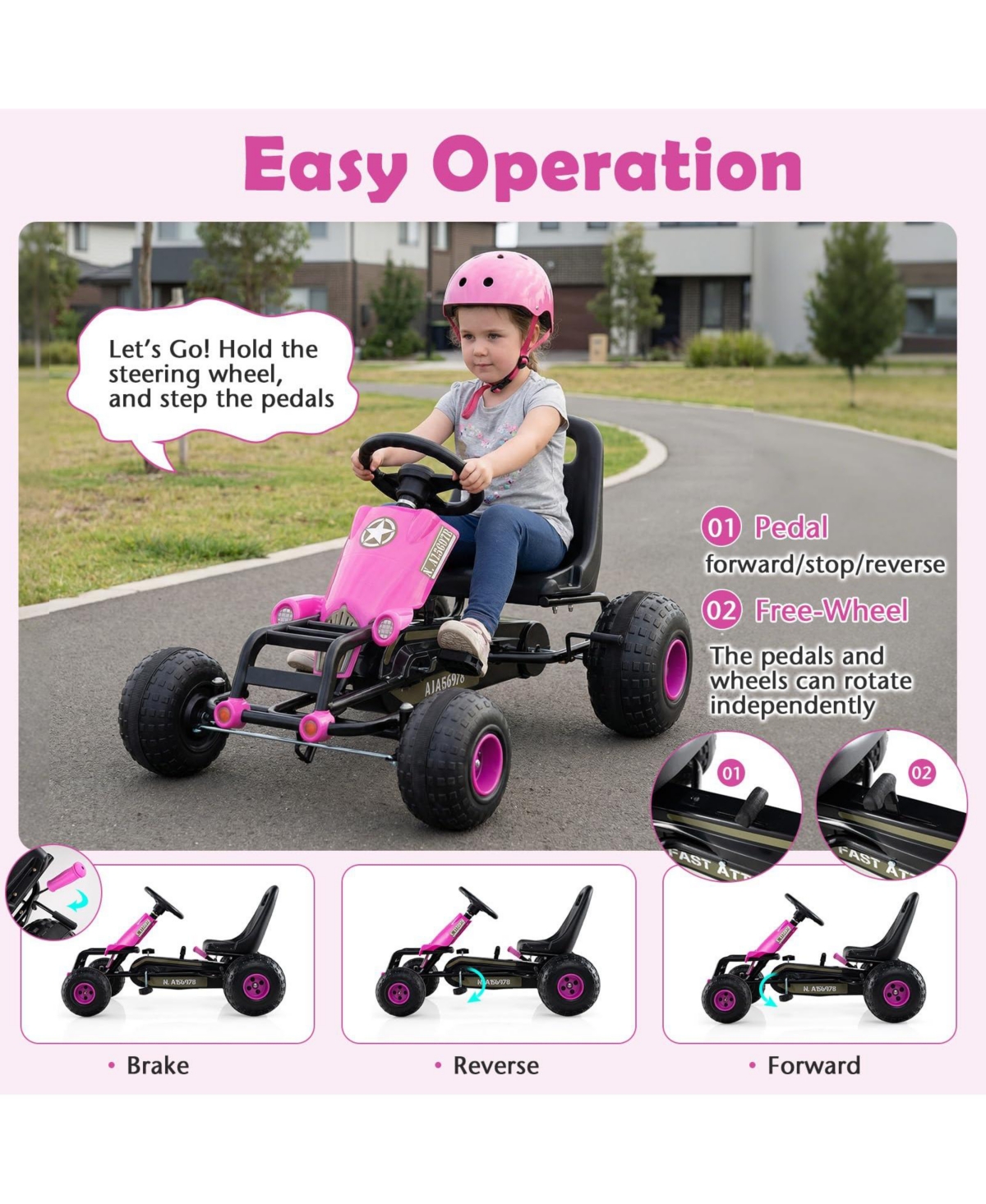 Mecale Kids Pedal Go Kart with Steering Wheel and Gear Shifter and Handbrake