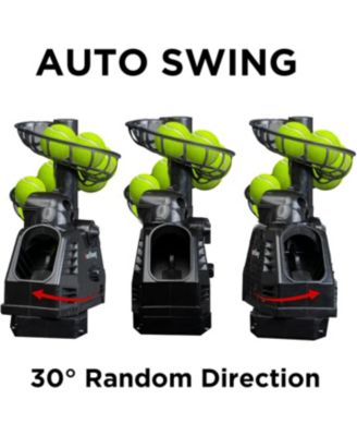 training machine net combo offers continuous tennis/baseball practice with auto ball recycling; AC or battery powered