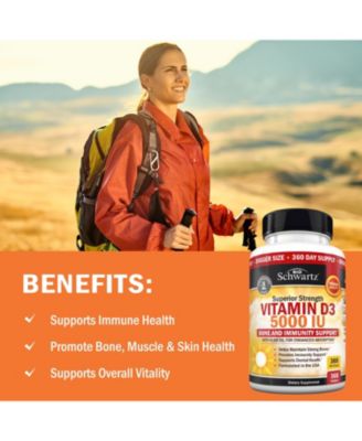Vitamin D3 5000 IU (125 mcg) Natural Immune Support Supplement, Bone Strength, Healthy Muscle Function, 360 Softgels