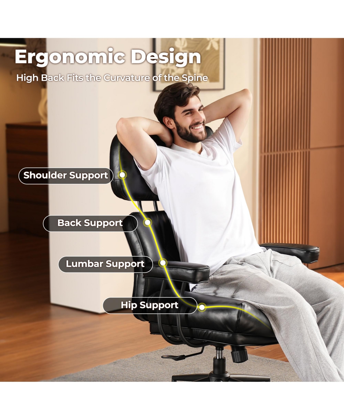 Xizzi Ergonomic Swivel Office Chair, Extra Wide Comfy Desk Chair with Lumbar Support, Height Adjustable Modern Executive Computer