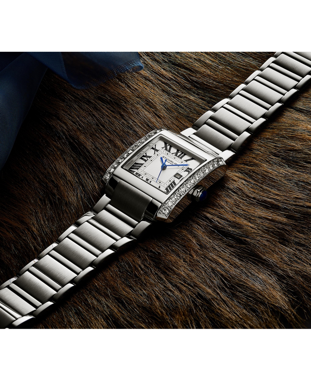 Stuhrling Elan 4088.1 Women s Rectangular Quartz Watch, Silver-Tone Stainless Steel Bracelet, Roman Numeral Dial & Date