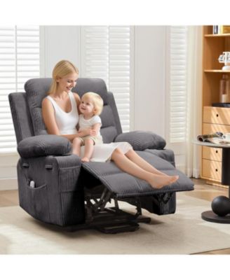 Electric Lift Recliner with Massage & Heat for Elderly, PU Leather Big & Tall Reclining Chair with Cup Holders & Storage