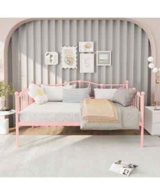 Sofa Bed Frame with Heart-Shaped Decoration and Steel Slat Support, Space-Saving, No Box Spring Needed, for Apartment, Living Room