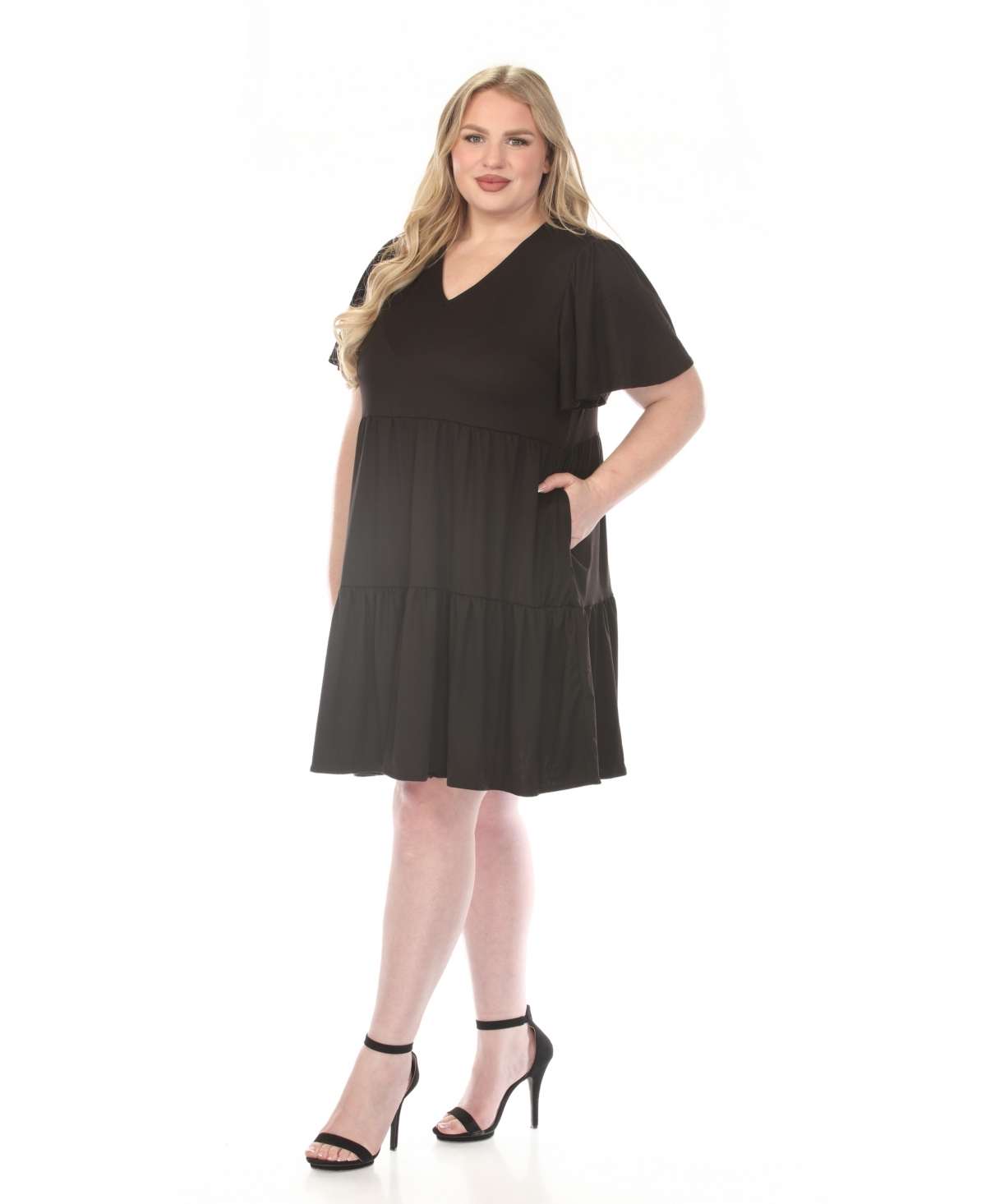 White Mark Plus V-Neck Short Sleeve Dress