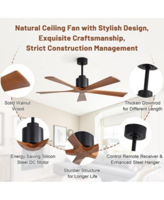 52-inch Modern Black 5-Blade without Light Ceiling Fan with Remote Control and Timing Function