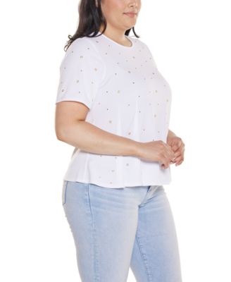 Plus Size Grommet and Nailhead Pleated-Hem Top
