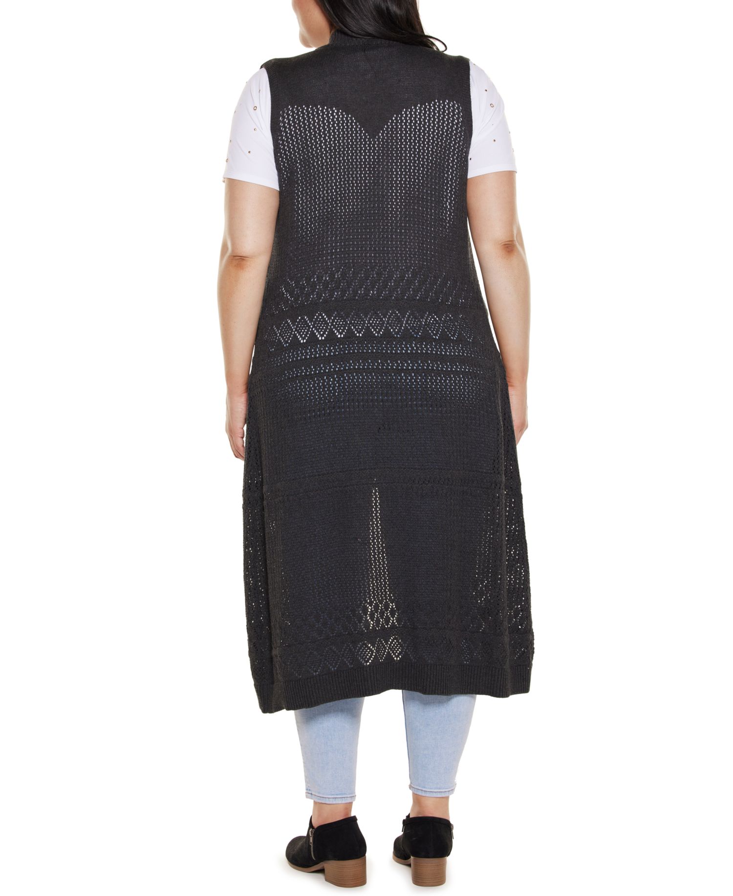 Plus Size Pointelle Sleeveless Duster Cardigan