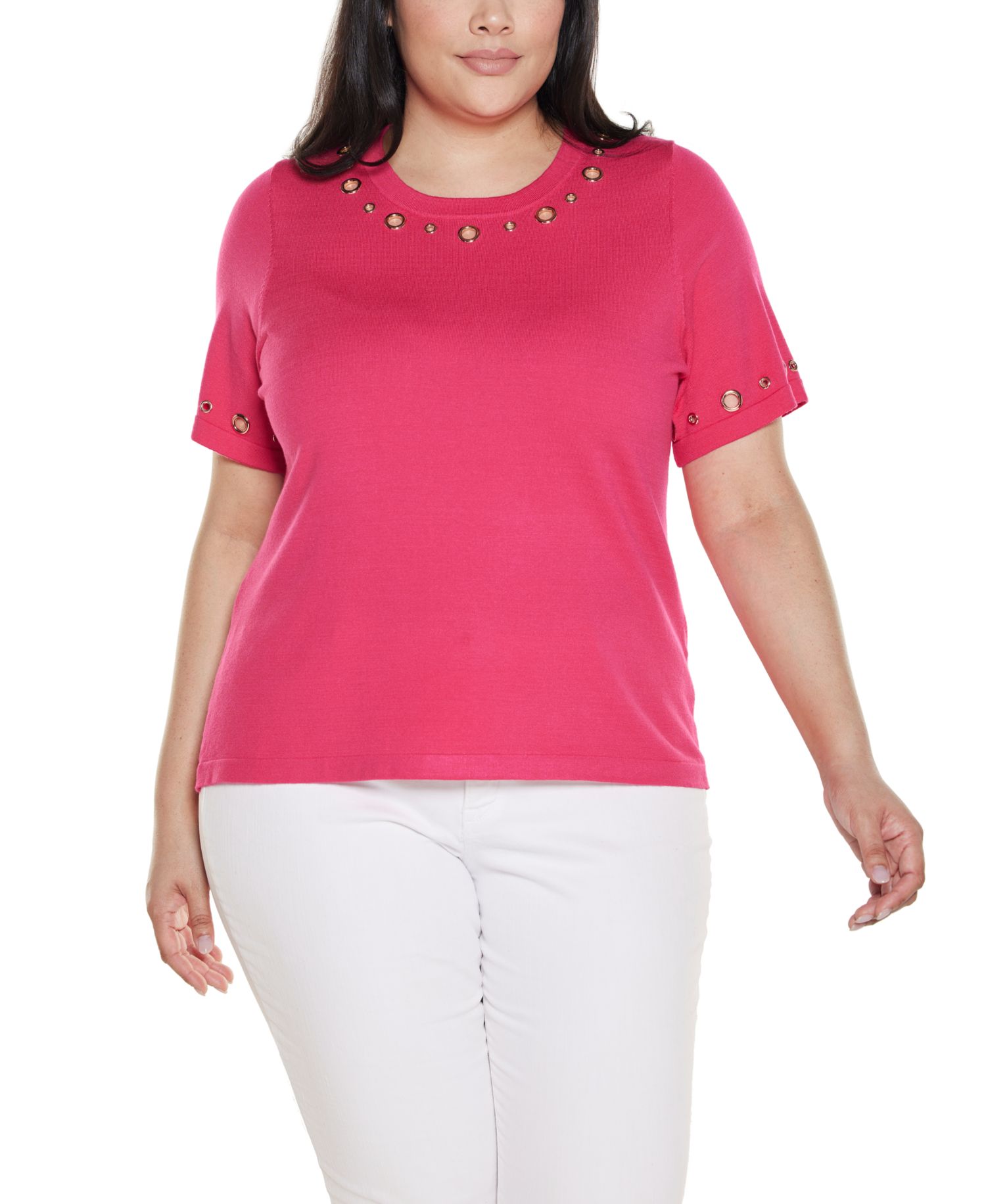 Plus Size Grommet-Detail Crew-Neck Sweater