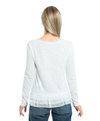 Women's V-Neck Mixed Media Long Sleeve Tee