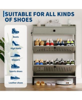 Shoe Storage Cabinet with 2 Flip Drawers & Top Drawer, Compact Shoe Organizer Cabinet for Entryway, Living Room