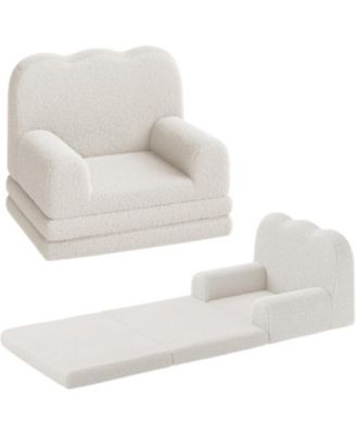 Kids Couch, 2-in-1 Comfy Toddler Couch Fold Out, Convertible Sofa to Lounger Foam Kids Chair with Soft Sherpa