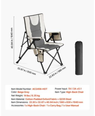 Heated Camping Chair, High Back Folding Chair with 3 Heat Settings, Padded Seat, Armrests & Cupholder, 260 lb Capacity