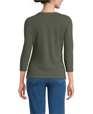 Women's 3/4 Sleeve Polished Rib Henley Top
