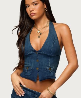 Women's Sashe Button Up Denim Halter Top