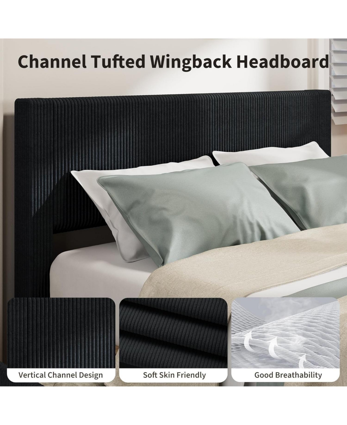 gaomon Platform Upholstered Corduroy Channel Tufted Headboard