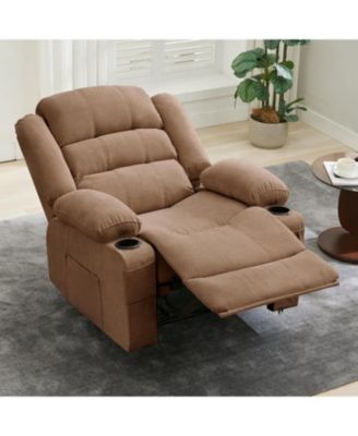 Recliner Chair, Comfy Overstuffed Chair with 3 Reclining Positions, 2 Side Pockets, 2 Front Pockets, Cup Holder