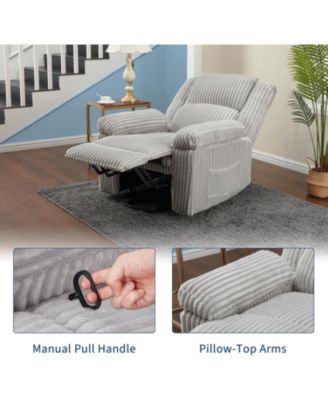 Corduroy Recliner Chair, Manual Recliner Sofa with Handle, Pillow Top Arms, Thick Padding, Side Pocket