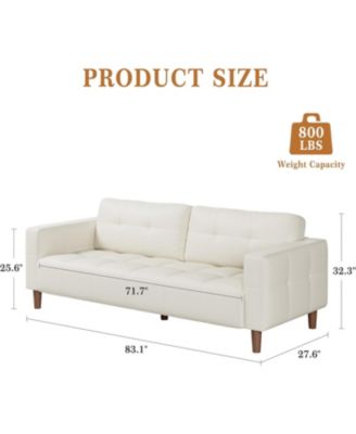 3-Seater Sofa Couch, Wide Faux Leather Sofa Couch with Spring Cushion, Modern Sofa with Deep Seats and 2 Removable Back Cushions