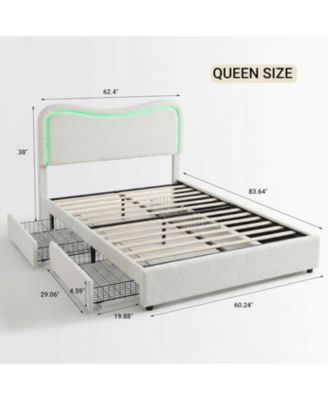 Queen Boucle Upholstered Bed with Storage Drawers, LED Headboard, No Box Spring