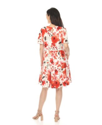 Women's V-Neck Vintage Floral Short-Sleeve Dress