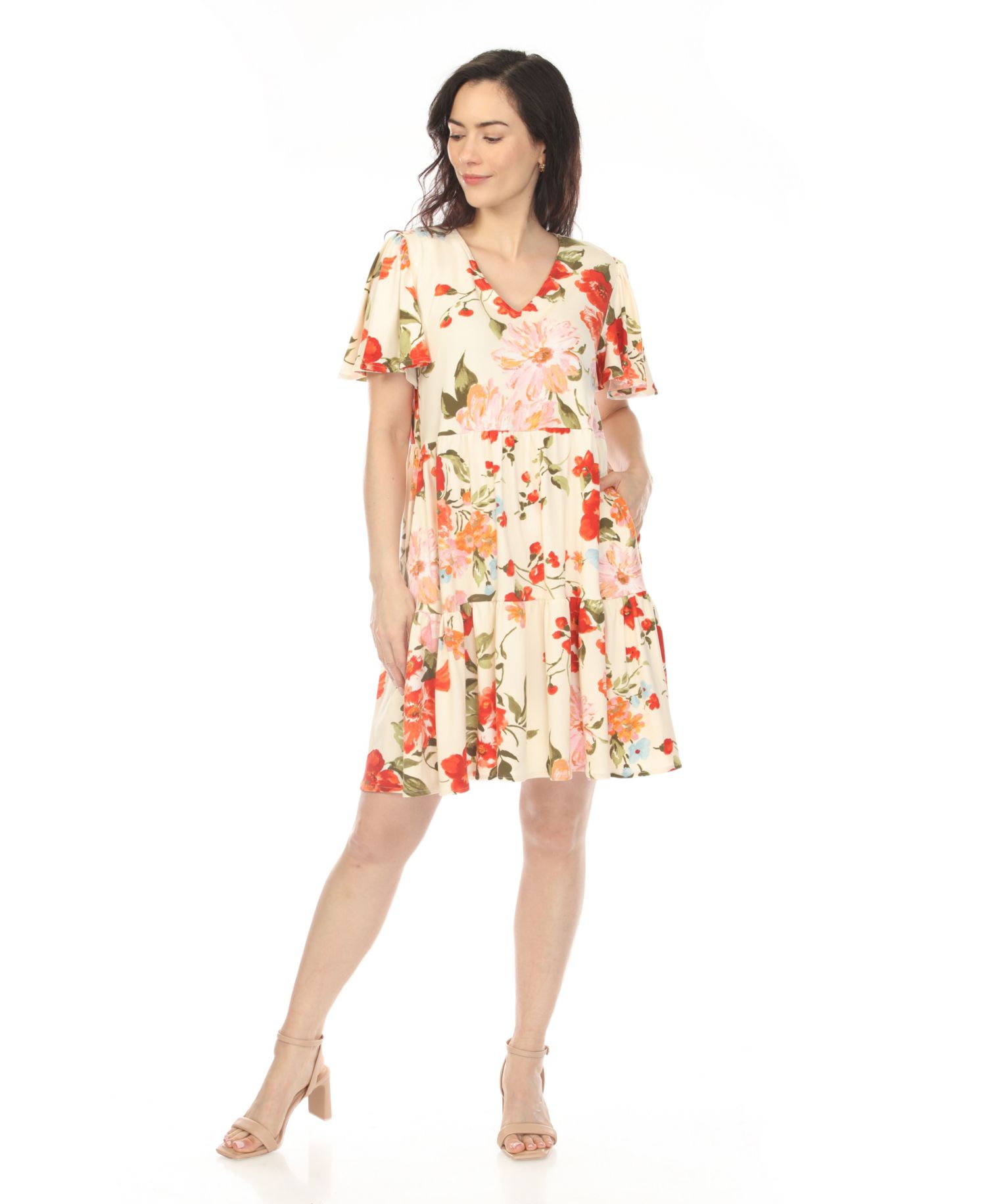 Plus Size V-Neck Tropical Flower Short-Sleeve Dress