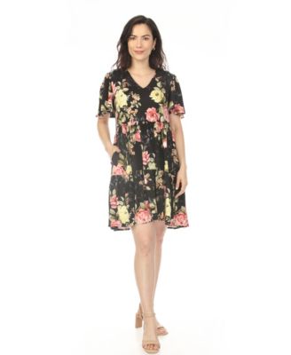 Women's V-Neck Tropical Flower Short-Sleeve Dress