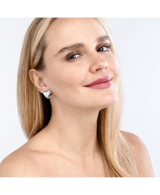 925 Sterling Silver Heart Puff Huggies Hinged Hoop Earrings